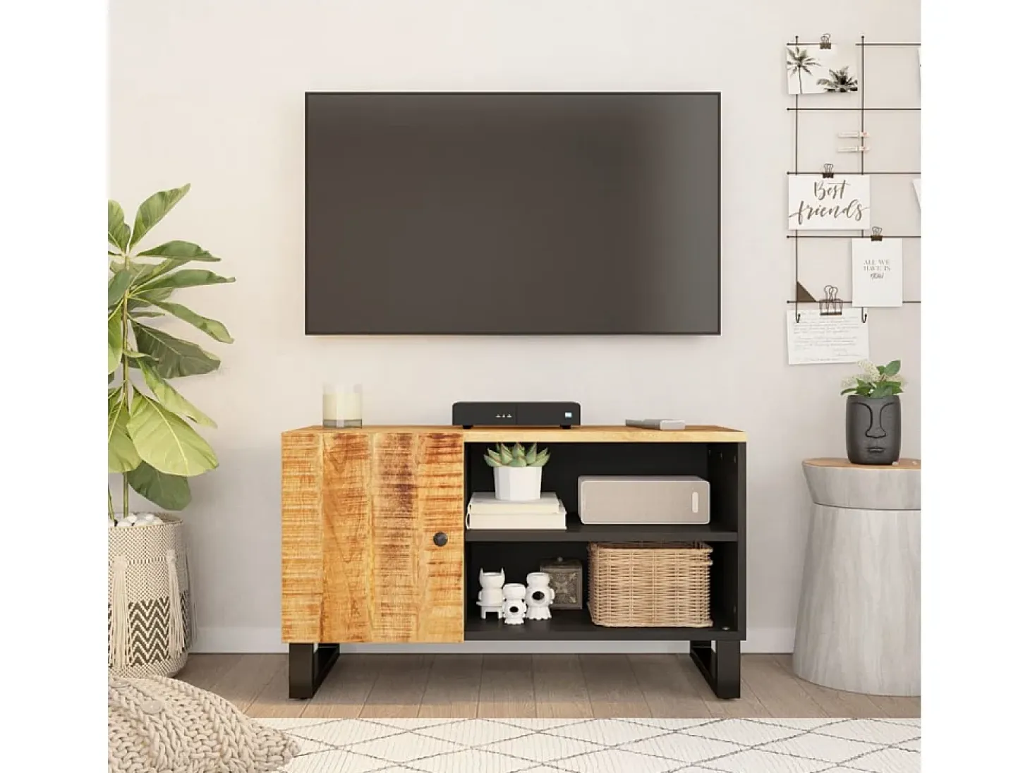 Torval Mueble de TV madera mango y madera contrachapada 80x33x46 cm