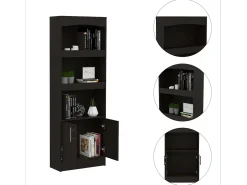 TUHOME Biblioteca Durango, Tres Estantes, Gabinete con Doble Puerta, Negro.
