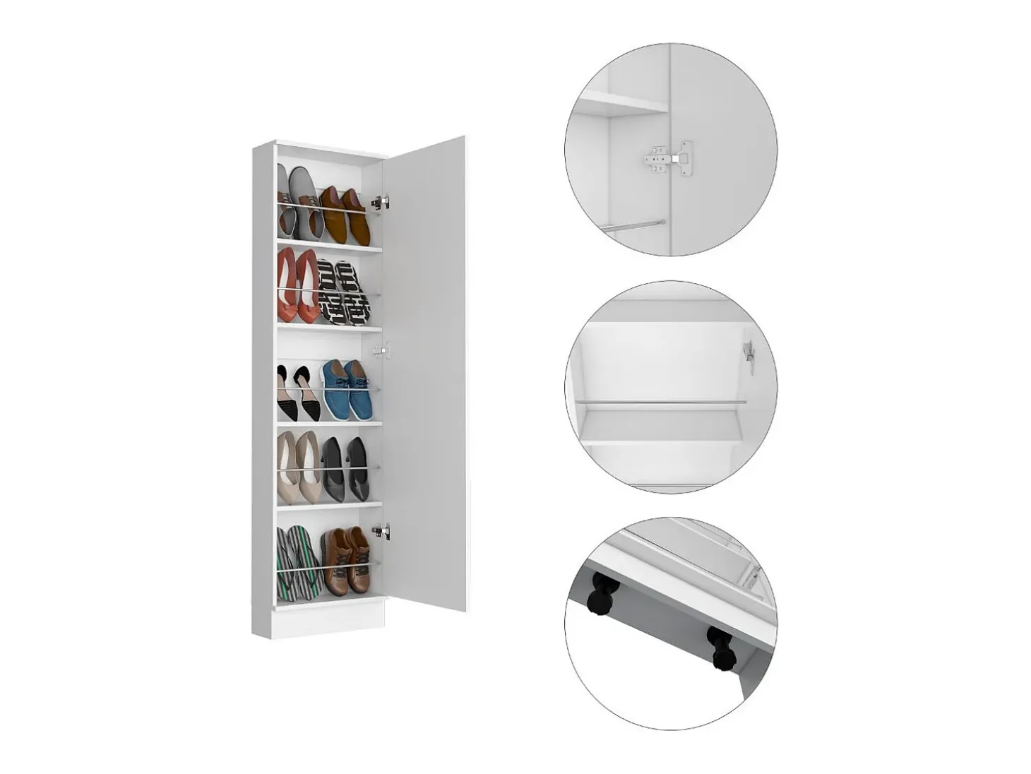 TUHOME Zapatero Ruan XL con Espejo, Cinco Estantes Interiores, Gabinete de Una Puerta, Color Blanco