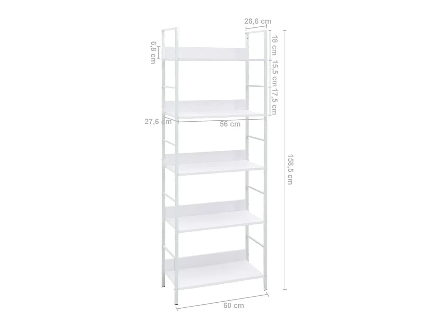 Uggeløse Estantería 5 niveles madera ingeniería blanco 60x27,6x158,5 cm