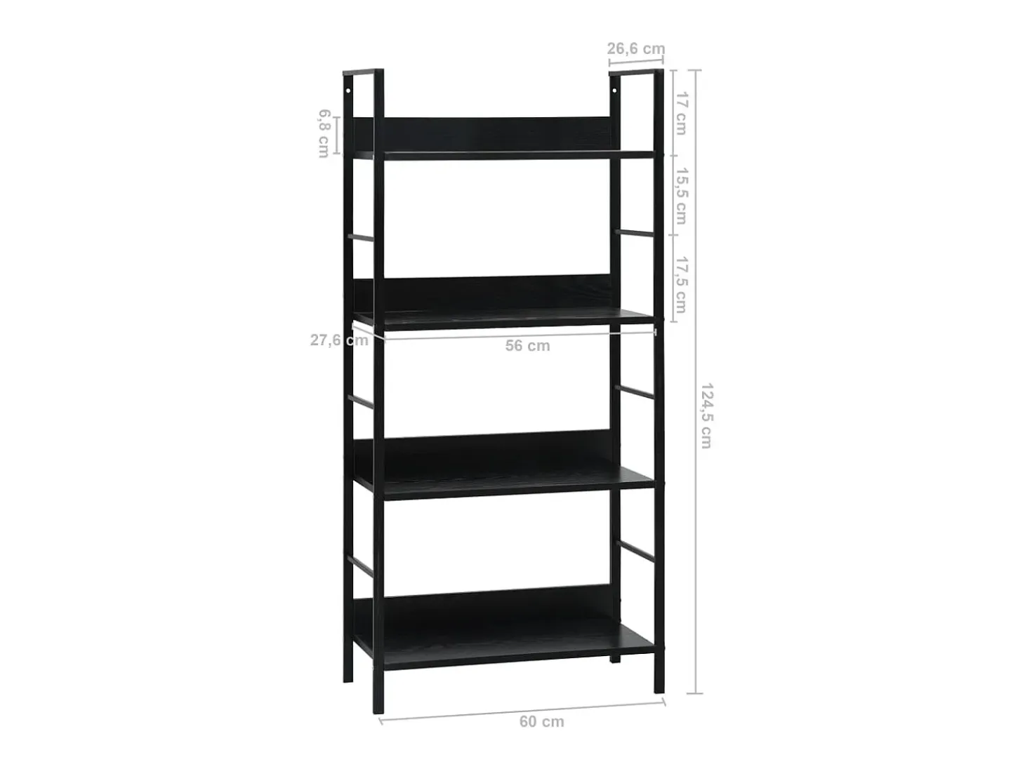 Uggeløse Estantería de 4 niveles madera ingeniería negro 60x27,6x124,5cm