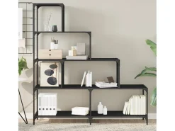 Unaris Librería con 4 peldaños madera ingeniería negro 139x33,5x149 cm