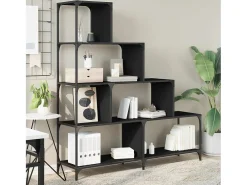 Unaris Librería con 4 peldaños madera ingeniería negro 139x33,5x149 cm