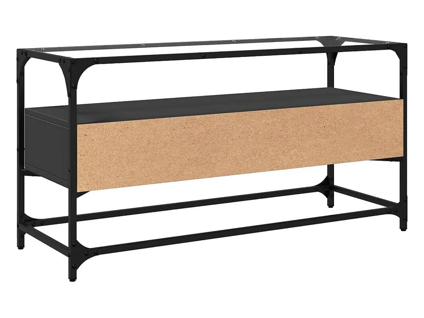 Varel Mueble TV cristal y madera ingeniería negro 98x35x51 cm