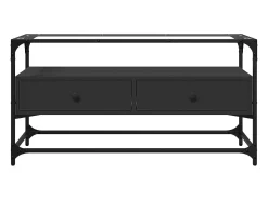Varel Mueble TV cristal y madera ingeniería negro 98x35x51 cm