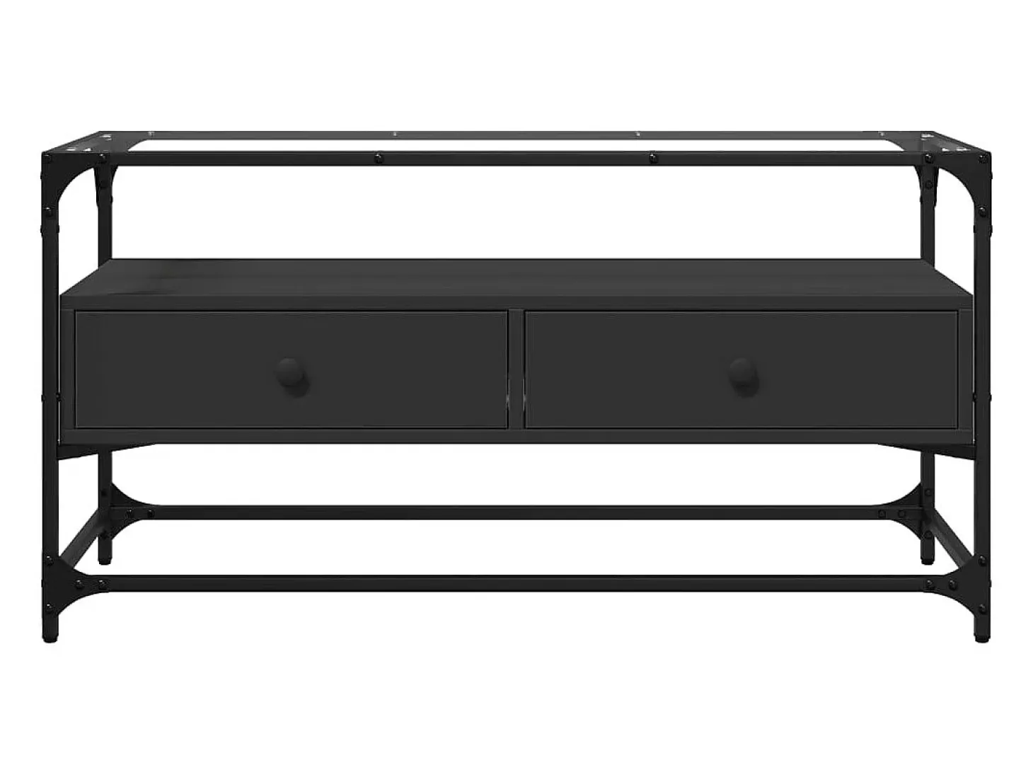 Varel Mueble TV cristal y madera ingeniería negro 98x35x51 cm