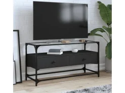 Varel Mueble TV cristal y madera ingeniería negro 98x35x51 cm