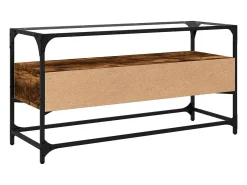 Varel Mueble TV cristal y madera ingeniería roble ahumado 98x35x51 cm