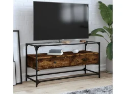 Varel Mueble TV cristal y madera ingeniería roble ahumado 98x35x51 cm