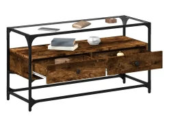 Varel Mueble TV cristal y madera ingeniería roble ahumado 98x35x51 cm