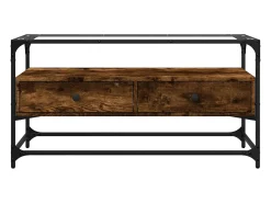 Varel Mueble TV cristal y madera ingeniería roble ahumado 98x35x51 cm