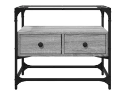 Varel Mueble TV cristal y madera ingeniería gris Sonoma 60x35x51 cm