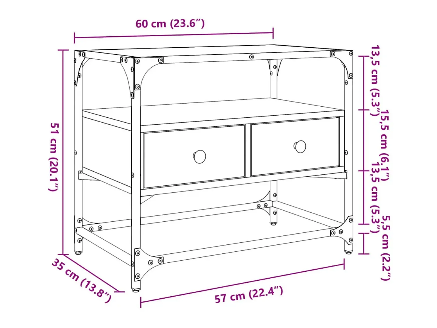 Varel Mueble TV cristal y madera ingeniería gris Sonoma 60x35x51 cm