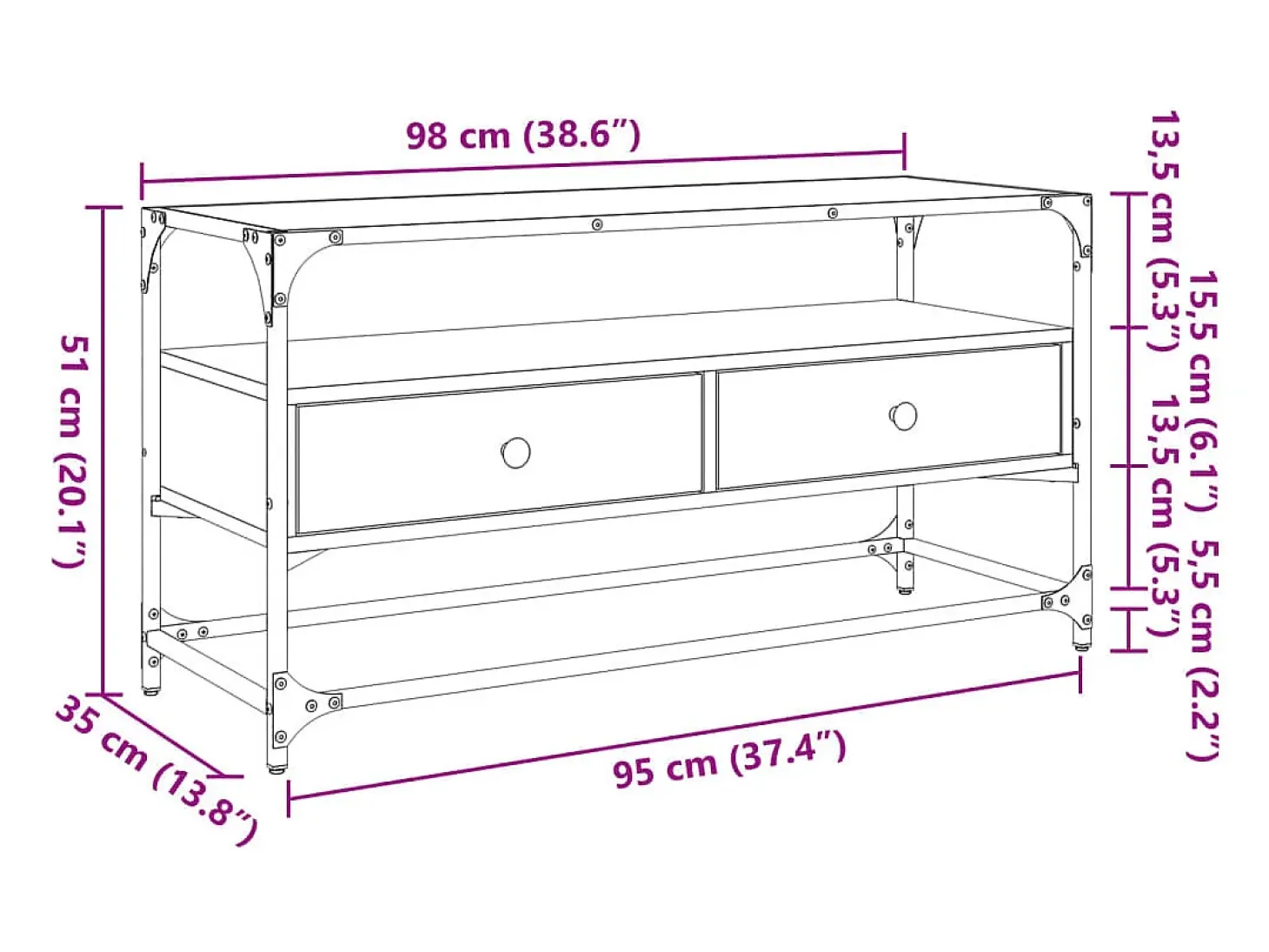 Varel Mueble TV cristal y madera ingeniería gris Sonoma 98x35x51 cm