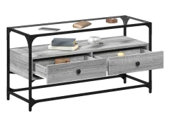 Varel Mueble TV cristal y madera ingeniería gris Sonoma 98x35x51 cm