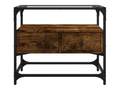 Varel Mueble TV cristal y madera ingeniería roble ahumado 60x35x51 cm