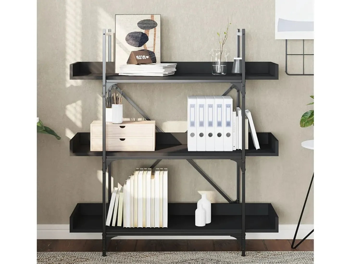 Vero Beach Librería de 3 estantes madera ingeniería negro 100x33x108,5 cm