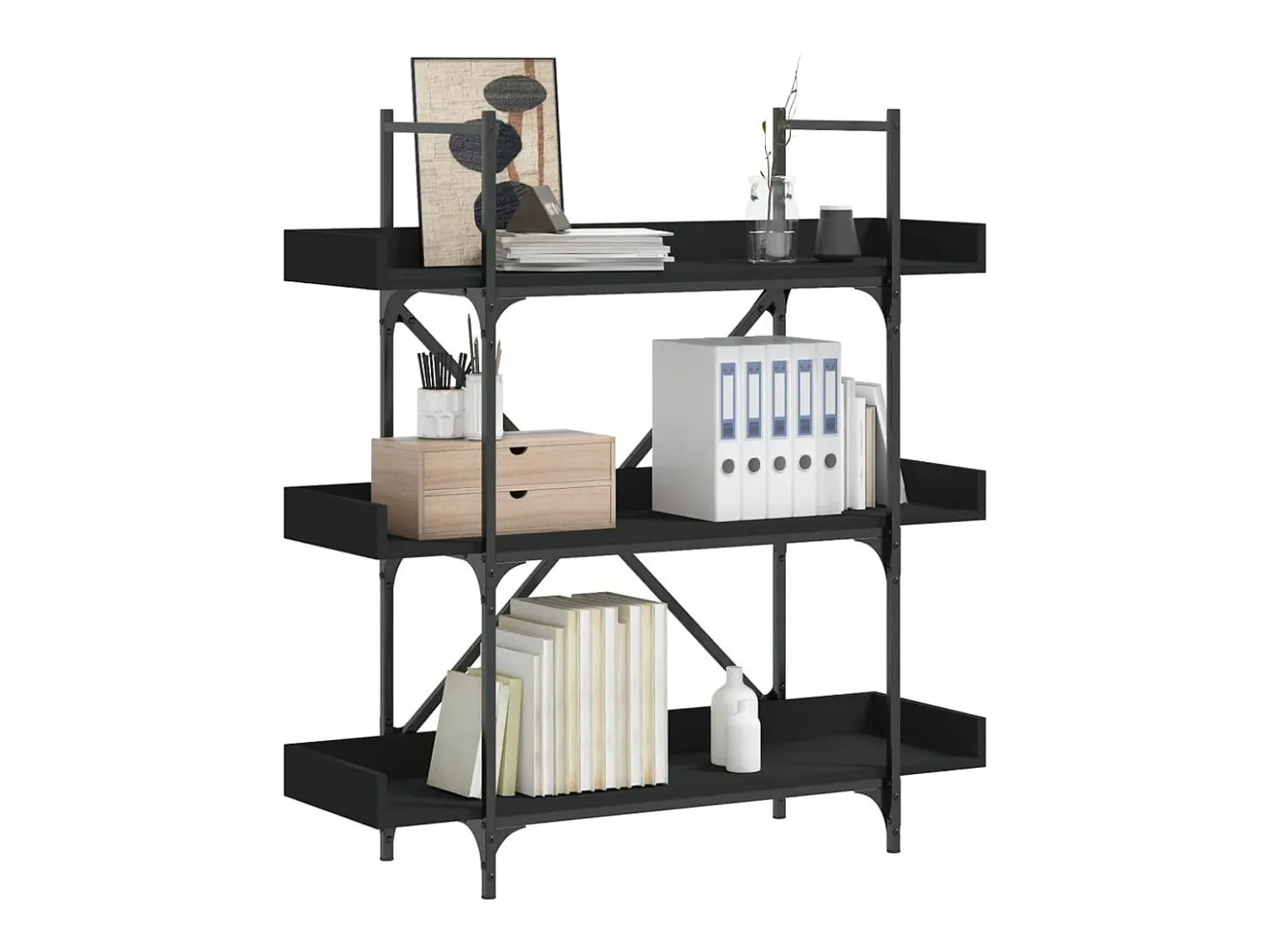 Vero Beach Librería de 3 estantes madera ingeniería negro 100x33x108,5 cm
