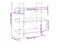 Vero Beach Librería de 3 estantes madera ingeniería negro 100x33x108,5 cm