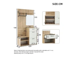 Vestidor 100×38,5×190 cm - con espejo y zapatero - con 1 cajón y 2 compartimentos - blanco + natural