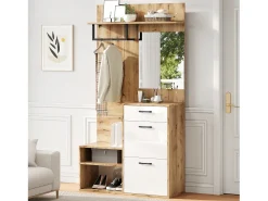 Vestidor 100×38,5×190 cm - con espejo y zapatero - con 1 cajón y 2 compartimentos - blanco + natural