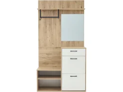 Vestidor 100×38,5×190 cm - con espejo y zapatero - con 1 cajón y 2 compartimentos - blanco + natural
