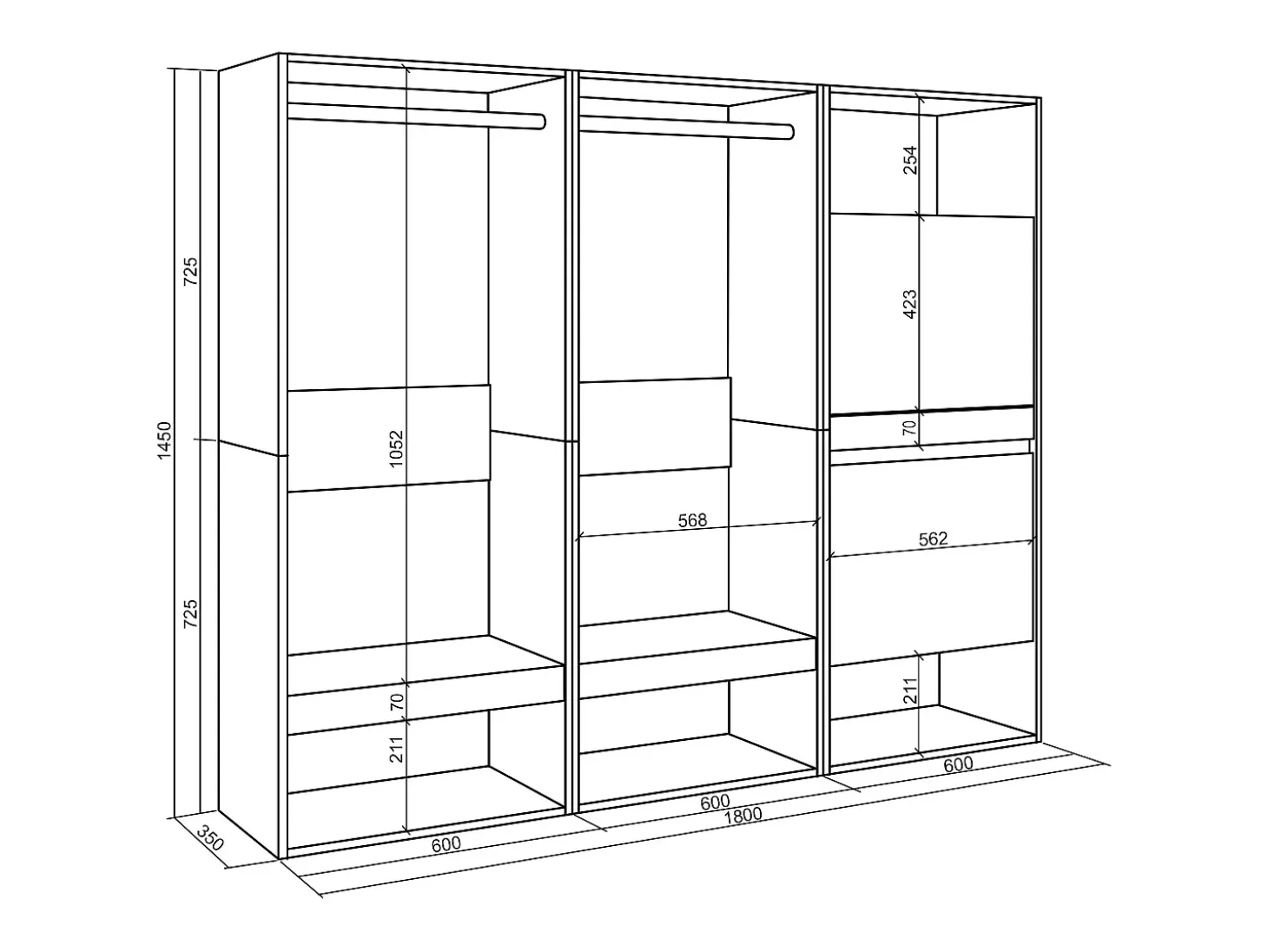 Vestidor abierto, 180x35x145cm, Dormitorio, habitación, Zapatero, Blanco