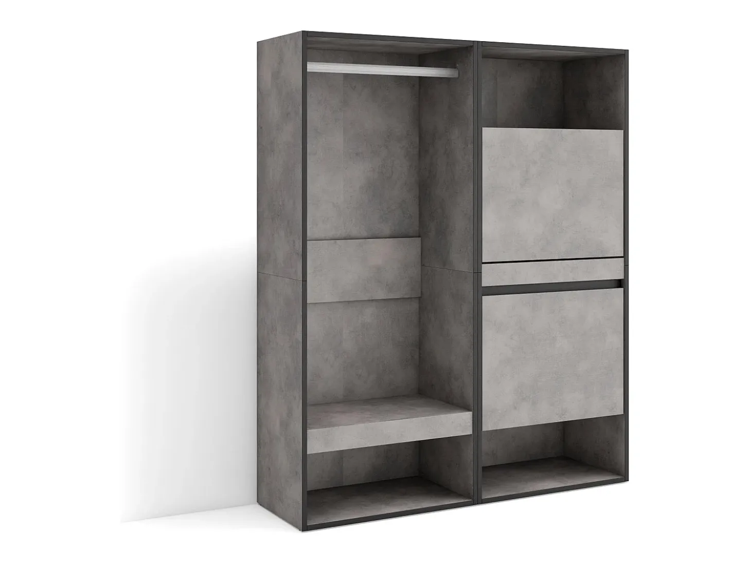 Vestidor abierto, 120x35x145cm, Dormitorio, habitación, Zapatero, Cemento
