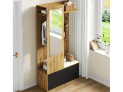 Vestidor con espejo - 100 x 38 x 191 cm - con zapatero + armario + 2 puertas + banco - MDF - natural
