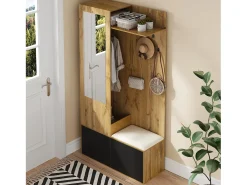 Vestidor con espejo - 100 x 38 x 191 cm - con zapatero + armario + 2 puertas + banco - MDF - natural
