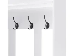 Vestidor de entrada moderno - con 4 ganchos, 2 puertas y 1 cajón - con banco y estantes abiertos - Blanco