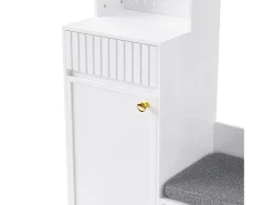 Vestidor de entrada moderno - con 4 ganchos, 2 puertas y 1 cajón - con banco y estantes abiertos - Blanco