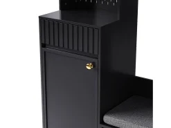 Vestidor de entrada moderno - con 4 ganchos, 2 puertas y 1 cajón - con banco y estantes abiertos - Negro