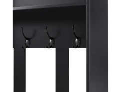 Vestidor de entrada moderno - con 4 ganchos, 2 puertas y 1 cajón - con banco y estantes abiertos - Negro