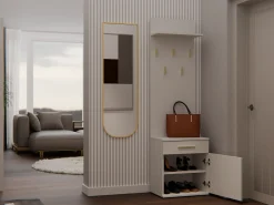 VIONI - Mueble guardarropa pasillo - Perchero de pared con estante - 5 ganchos - Cajón + mueble de almacenaje
