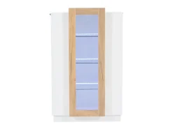 Vitrina 74×40×120 cm - 3 puertas - con iluminación LED - con estantes de vidrio - blanco + natural