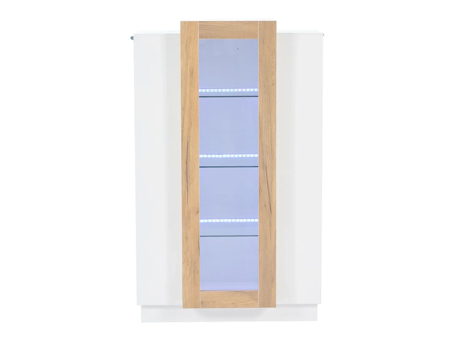 Vitrina 74×40×120 cm - 3 puertas - con iluminación LED - con estantes de vidrio - blanco + natural