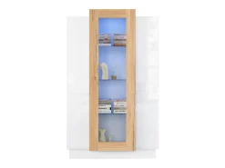 Vitrina 74×40×120 cm - 3 puertas - con iluminación LED - con estantes de vidrio - blanco + natural