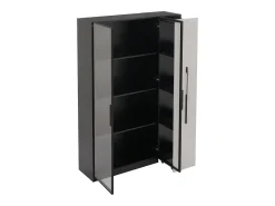 Vitrina 110,5×35×160 cm - 2 puertas de vidrio - 1 cajón lateral - con iluminación LED - negro + blanco