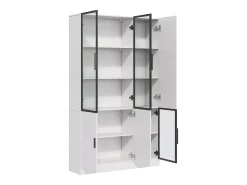 Vitrina 120×35×200 cm - puertas acristaladas - 6 puertas - con iluminación LED - paneles de partículas + vidrio templado - blanco