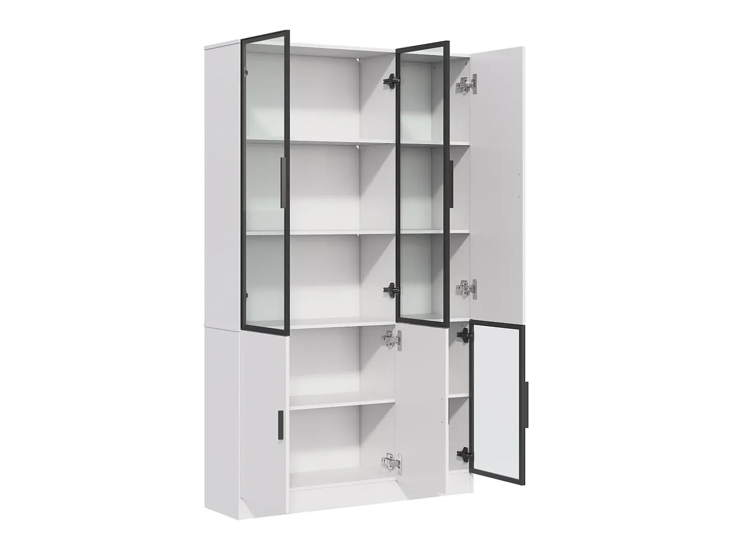 Vitrina 120×35×200 cm - puertas acristaladas - 6 puertas - con iluminación LED - paneles de partículas + vidrio templado - blanco