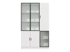 Vitrina 120×35×200 cm - puertas acristaladas - 6 puertas - con iluminación LED - paneles de partículas + vidrio templado - blanco