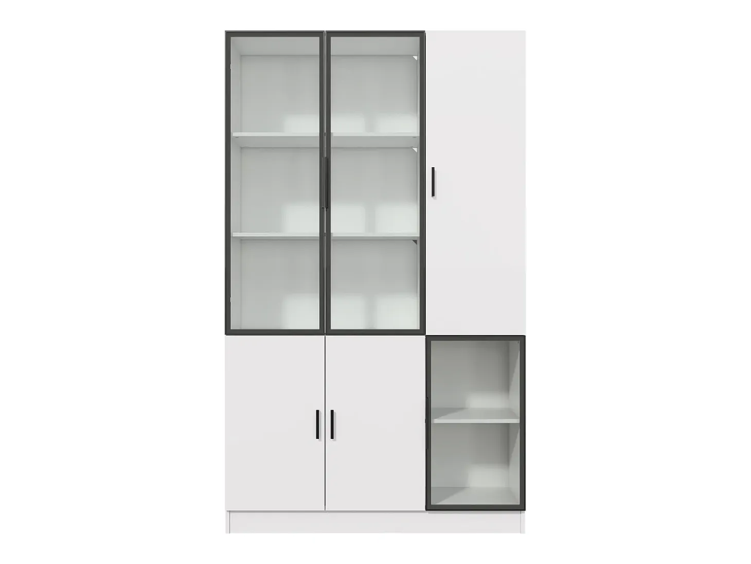 Vitrina 120×35×200 cm - puertas acristaladas - 6 puertas - con iluminación LED - paneles de partículas + vidrio templado - blanco