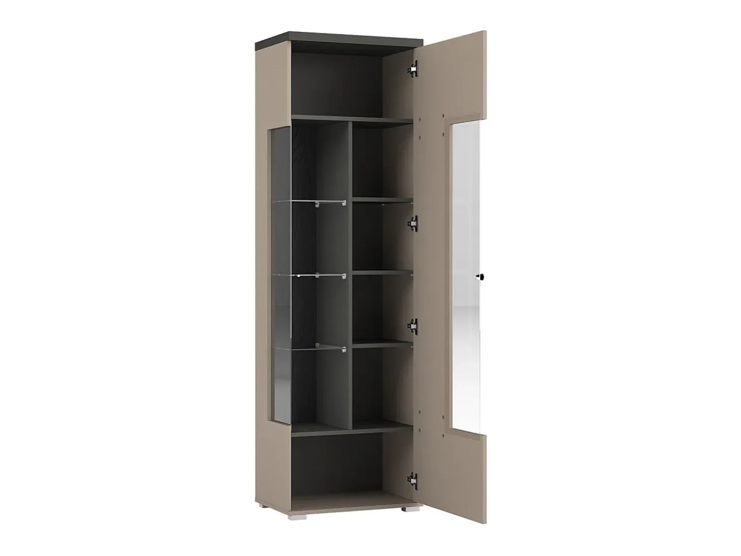 Vitrina 1 puerta colección NESS – Acabado Congo & Antracita – 10 nichos de almacenamiento – Sin LED