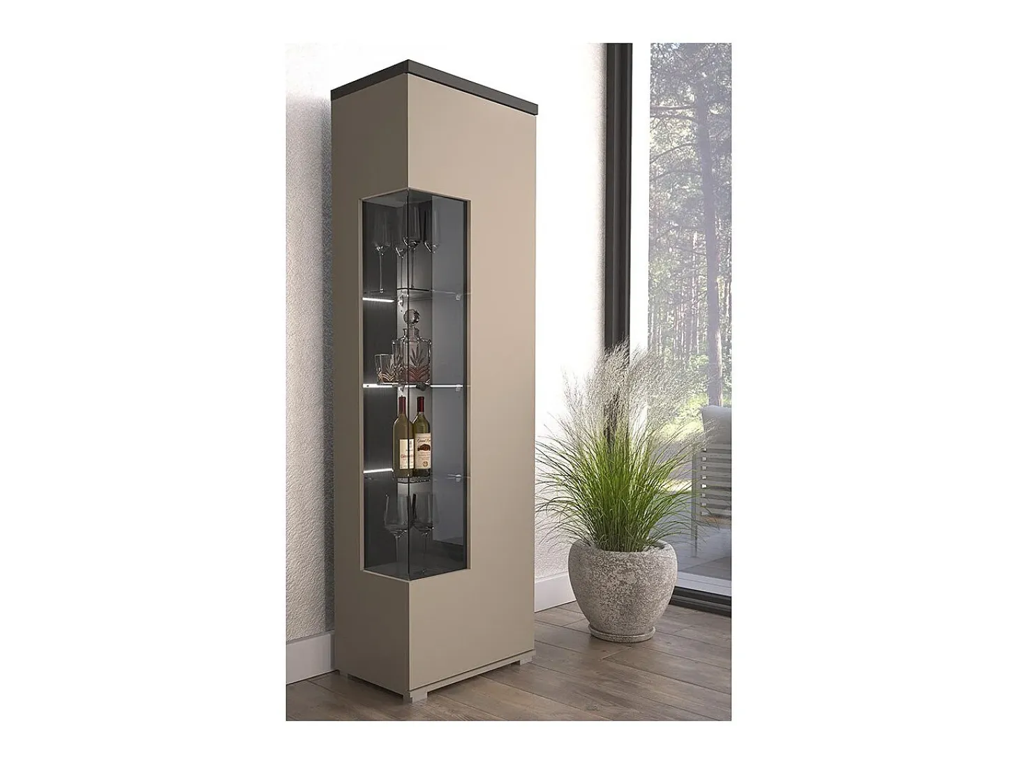 Vitrina 1 puerta colección NESS – Acabado Congo & Antracita – 10 nichos de almacenamiento – Sin LED