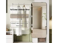 Vitrina 1 puerta de vidrio 6 en 1 - con LED, Espejo, mueble de zapatos abatibles, tocador, 2 cajones - 163x35x161cm