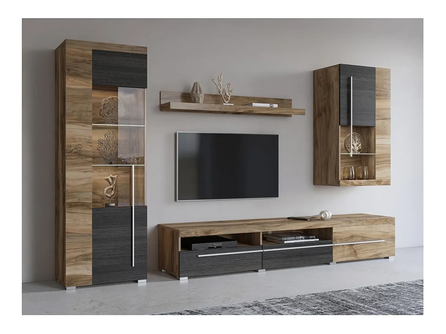 Vitrina 1 puerta izquierda BRAZZA – Apertura derecha – 5 nichos – Fachada acristalada nogal satinado