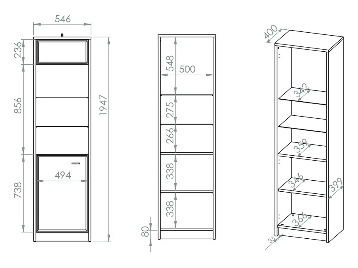 Vitrina 1 puerta Kaius Cachemira y Madera oscura