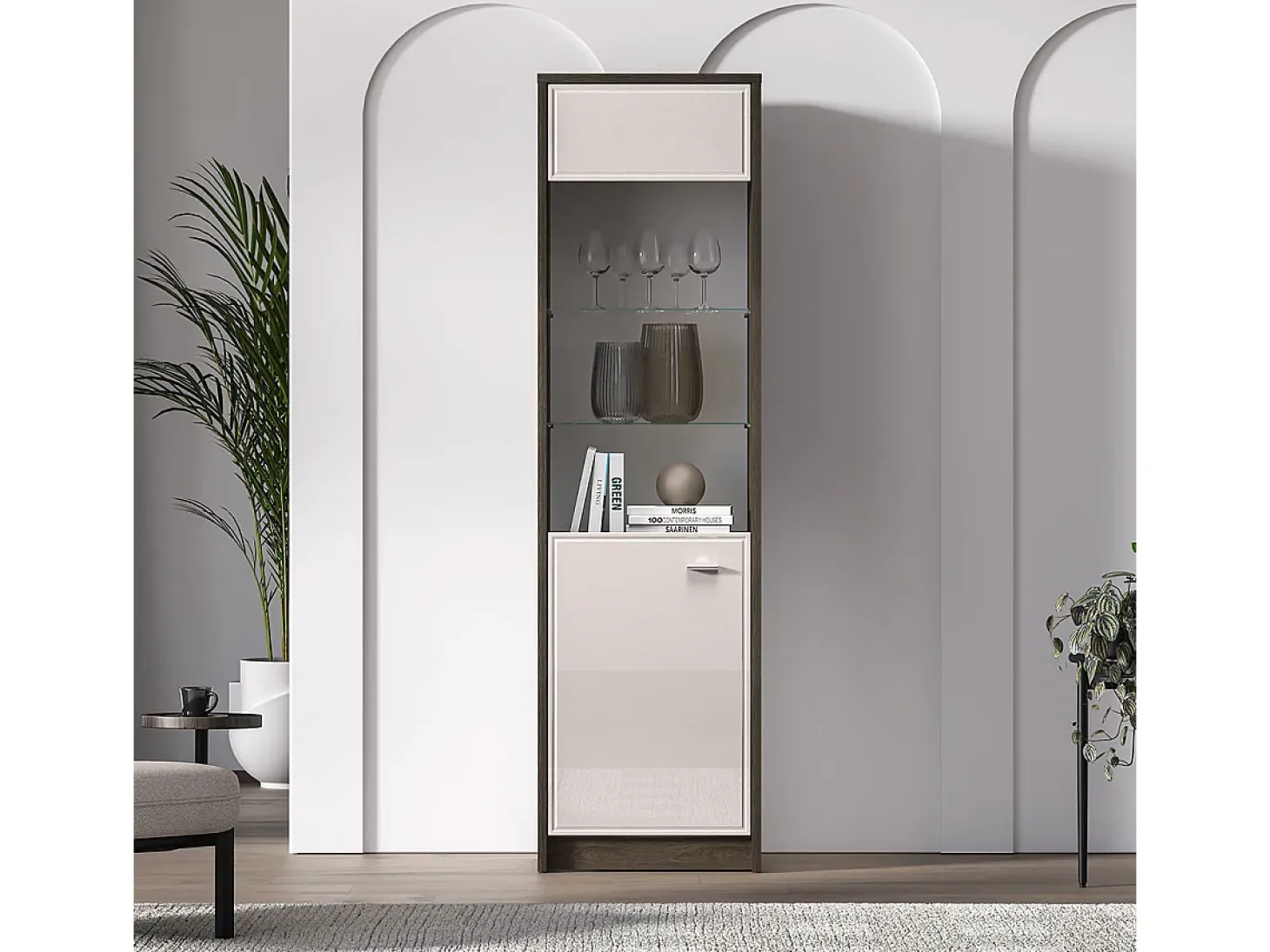Vitrina 1 puerta Kaius Cachemira y Madera oscura