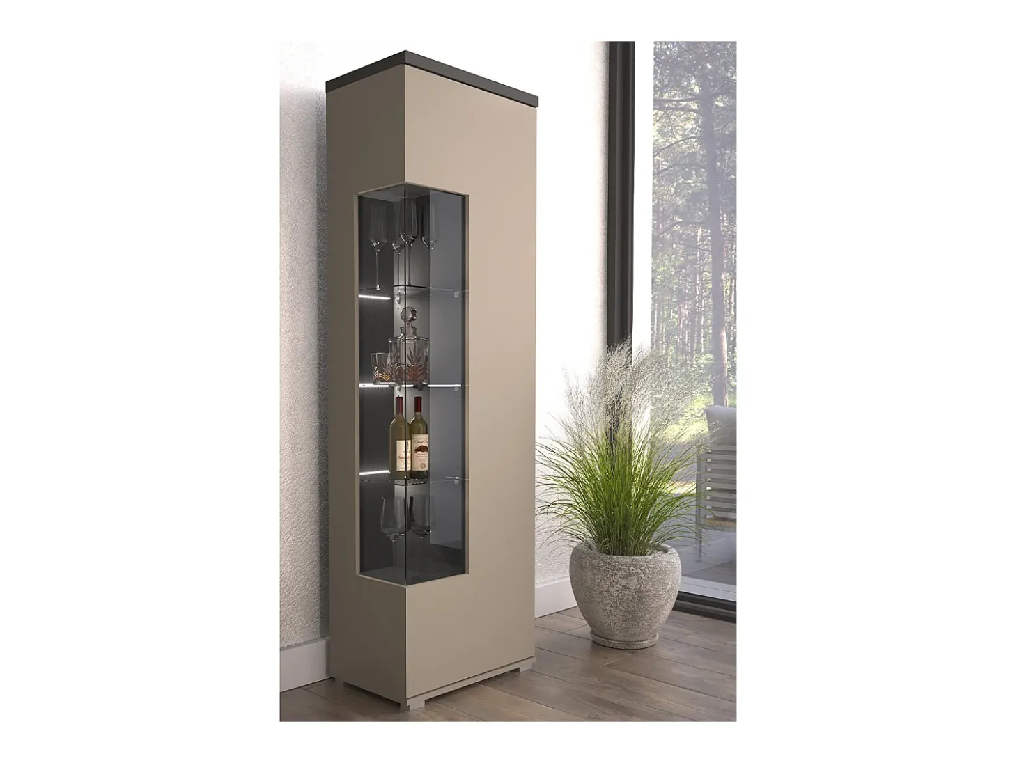 Vitrina 1 puerta Opio Topo y Antracita